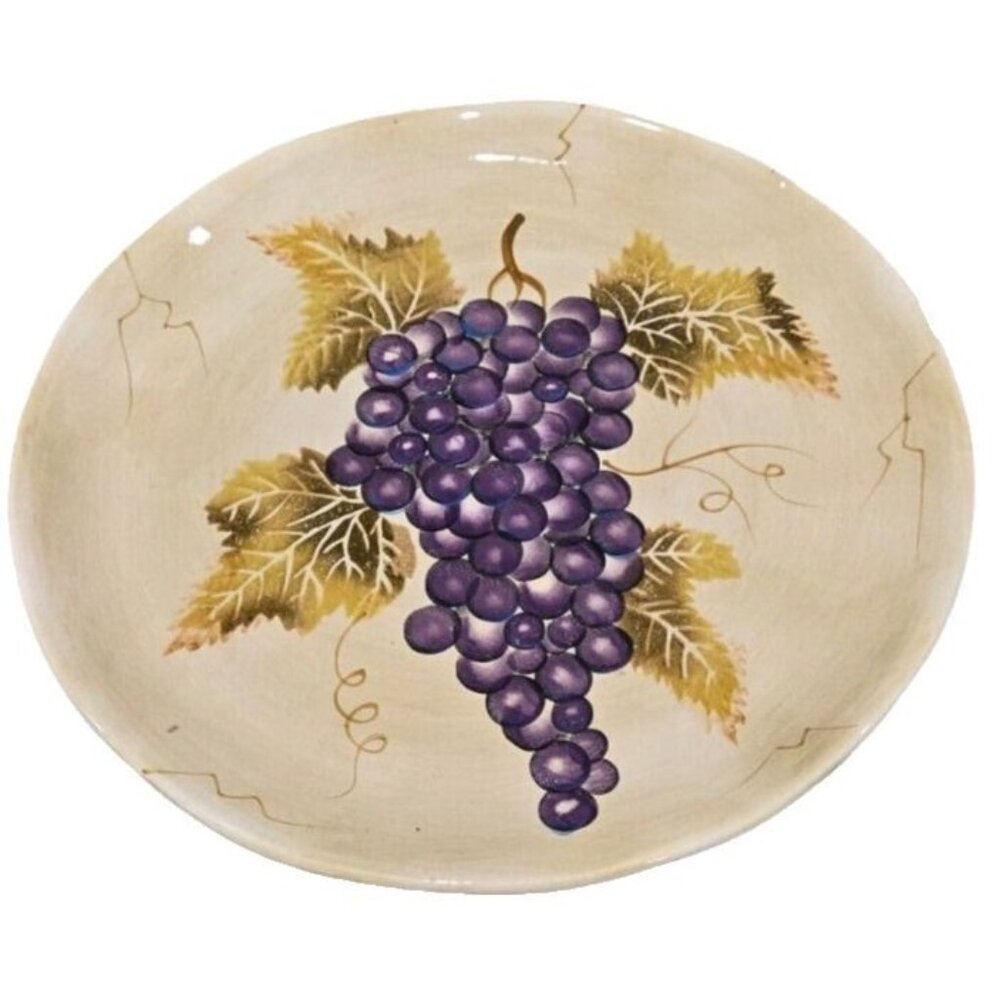 Tabletops Unlimited Cabernet 11” Hand Painted Semi Scalloped Dinner Plates Set 2